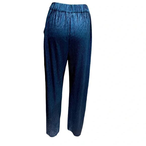 Line And Dot Metallic Party Pants Wide Leg Blue Size XS NWOT - Picture 5 of 5